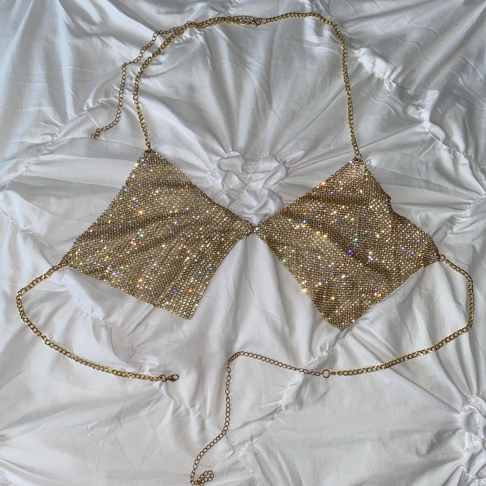 Gold rhinestone Halter Top